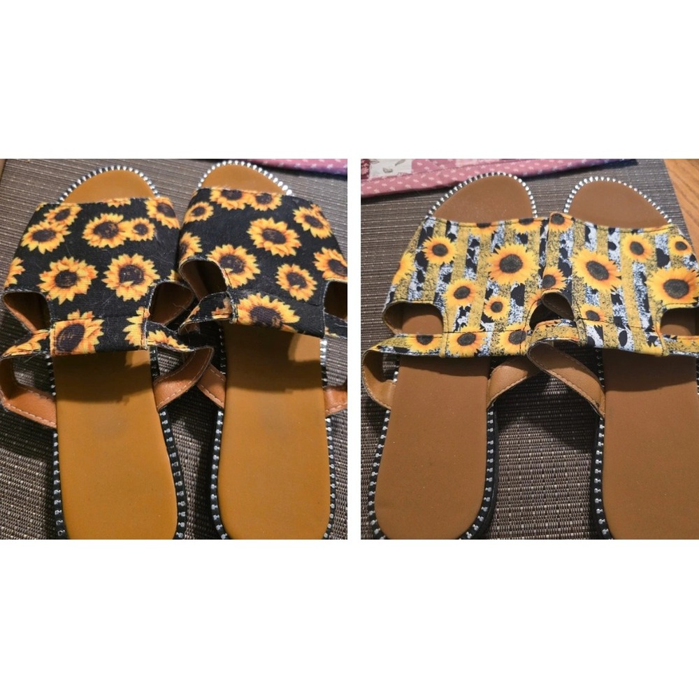 Sunflower Slide Sandals 2 Pair Bundle Size 10 Yellow Black Floral H-Band Flat